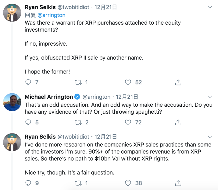 Twitter精选 | 瑞波融资2亿美元竟是因为散户不接XRP的盘? 大咖互怼