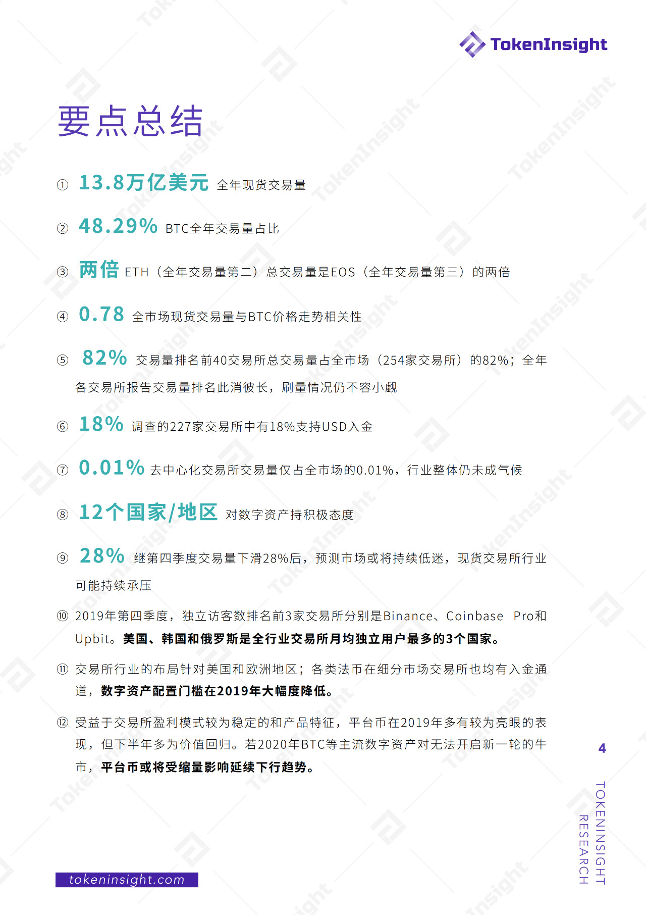 今日推荐 | 2019现货交易所研究报告：全球总交易量13.8万亿美元，BTC占比48.29%