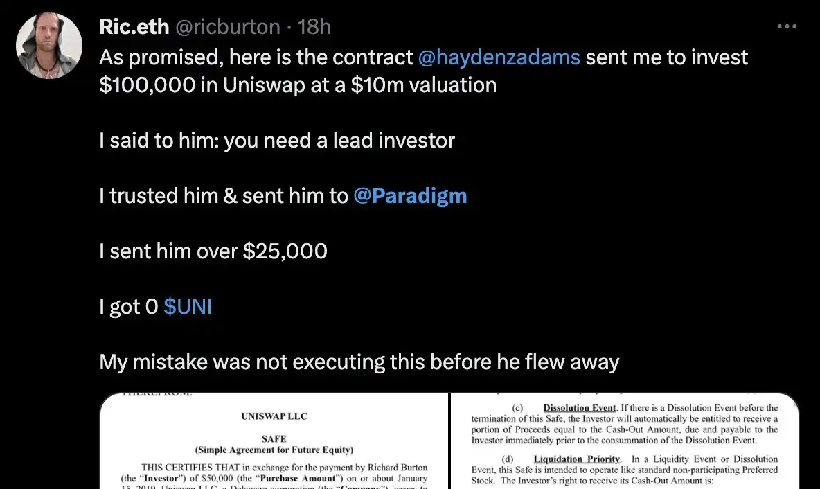 Uniswap 早期支持者和创始人 Hayden 因钱「开撕」，到底谁在说谎？